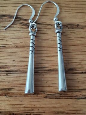 NWT Silver Dangle Baseball Bat Earrings